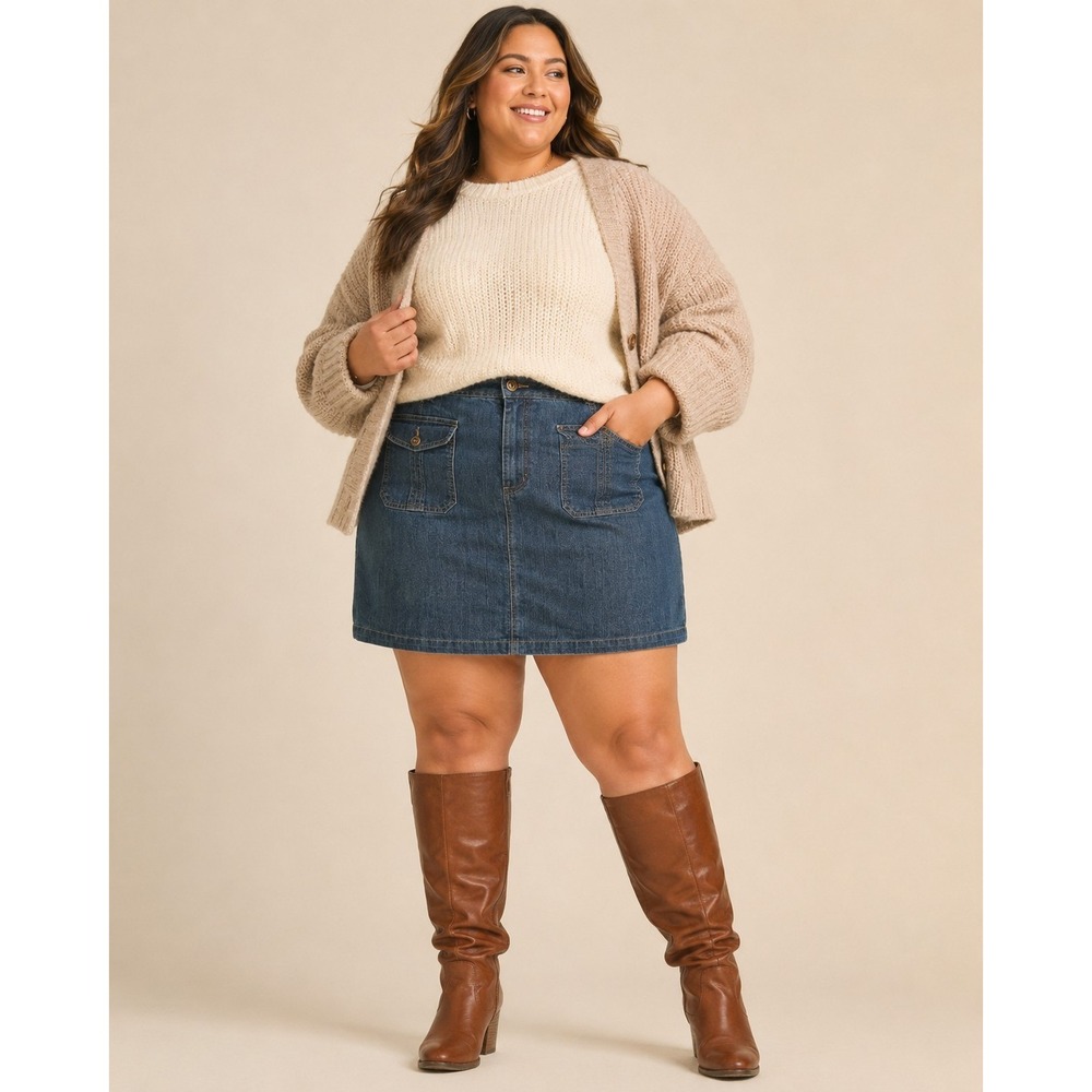 Cato Woman Plus Size 24W Denim Skirt Blue Utility Cargo Pockets Cotton Blend